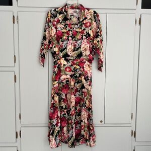 Vintage VEDRA of IBIZA SPAIN Boho Multicolor Floral Print Flowy Midi Tea Dress L